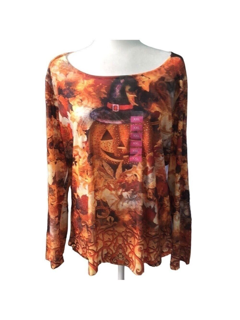 One World Top Tunic Bedazzled Halloween Pumpkin Size XXL NWT